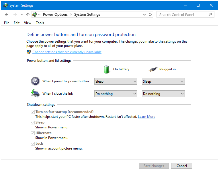 Bật hoặc tắt Khởi động nhanh trong Windows 10